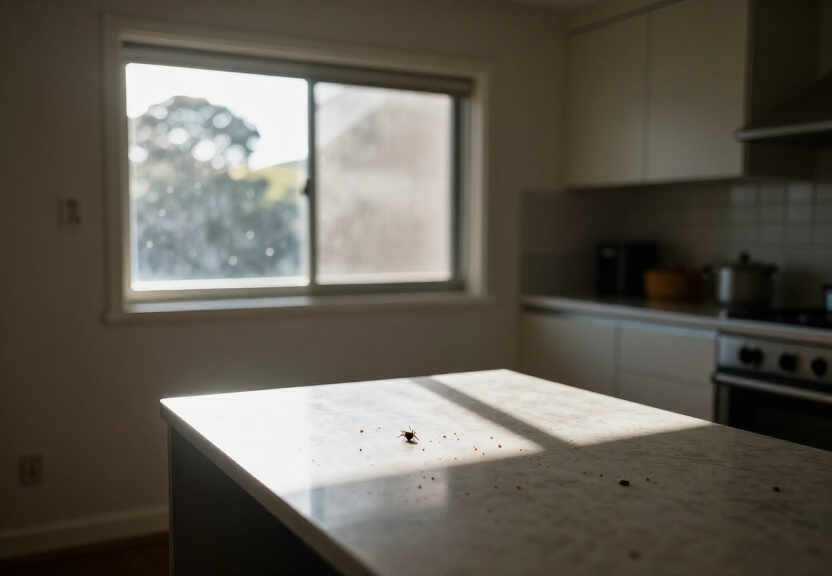 Spider webs under the eaves of an Appin home before treatment